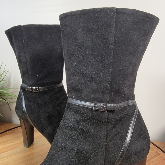 GIORGIO ARMANI black suede heel boots booties 38.5 - Picture 3 of 17